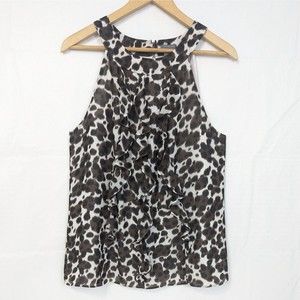 Ann Taylor Womens Size 14 Leopard Print Sleeveless Halter Ruffle Tank Top Blouse